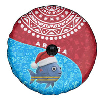 Aruba Christmas Spare Tire Cover with Santa Fish Aruba Flag Ocean Icons and Red Blue Holiday Pattern Design - Wonder Print Shop