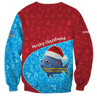 Aruba Christmas Sweatshirt with Santa Fish Aruba Flag Ocean Icons and Red Blue Holiday Pattern Design - Wonder Print Shop