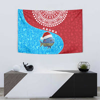 Aruba Christmas Tapestry with Santa Fish Aruba Flag Ocean Icons and Red Blue Holiday Pattern Design - Wonder Print Shop
