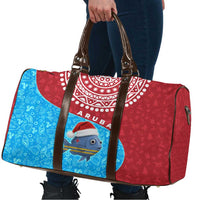 Aruba Christmas Travel Bag with Santa Fish Aruba Flag Ocean Icons and Red Blue Holiday Pattern Design - Wonder Print Shop