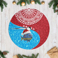 Aruba Christmas Tree Skirt with Santa Fish Aruba Flag Ocean Icons and Red Blue Holiday Pattern Design - Wonder Print Shop