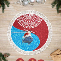 Aruba Christmas Tree Skirt with Santa Fish Aruba Flag Ocean Icons and Red Blue Holiday Pattern Design - Wonder Print Shop