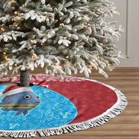 Aruba Christmas Tree Skirt with Santa Fish Aruba Flag Ocean Icons and Red Blue Holiday Pattern Design - Wonder Print Shop