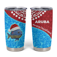 Aruba Christmas Tumbler Cup with Santa Fish Aruba Flag Ocean Icons and Red Blue Holiday Pattern Design - Wonder Print Shop