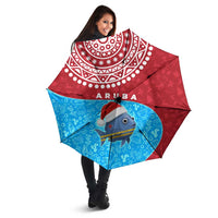 Aruba Christmas Umbrella with Santa Fish Aruba Flag Ocean Icons and Red Blue Holiday Pattern Design - Wonder Print Shop
