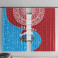 Aruba Christmas Window Curtain with Santa Fish Aruba Flag Ocean Icons and Red Blue Holiday Pattern Design - Wonder Print Shop