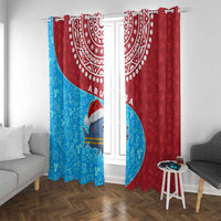 Aruba Christmas Window Curtain with Santa Fish Aruba Flag Ocean Icons and Red Blue Holiday Pattern Design - Wonder Print Shop