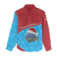 Aruba Christmas Women Casual Shirt with Santa Fish Aruba Flag Ocean Icons and Red Blue Holiday Pattern Design - Wonder Print Shop