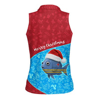 Aruba Christmas Women Sleeveless Polo Shirt with Santa Fish Aruba Flag Ocean Icons and Red Blue Holiday Pattern Design - Wonder Print Shop