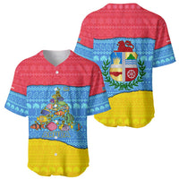 Aruba Christmas Baseball Jersey with Fish Christmas Tree Aruba Flag and Red Blue Yellow Tropical Pattern Design - Wonder Print Shop