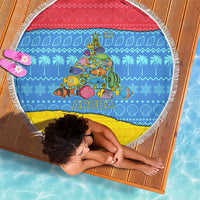 Aruba Christmas Beach Blanket with Fish Christmas Tree Aruba Flag and Red Blue Yellow Tropical Pattern Design - Wonder Print Shop