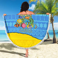 Aruba Christmas Beach Blanket with Fish Christmas Tree Aruba Flag and Red Blue Yellow Tropical Pattern Design - Wonder Print Shop