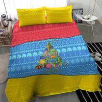 Aruba Christmas Bedding Set with Fish Christmas Tree Aruba Flag and Red Blue Yellow Tropical Pattern Design - Wonder Print Shop
