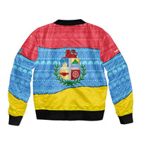 Aruba Christmas Bomber Jacket with Fish Christmas Tree Aruba Flag and Red Blue Yellow Tropical Pattern Design - Wonder Print Shop