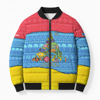 Aruba Christmas Bomber Puffer Jacket with Fish Christmas Tree Aruba Flag and Red Blue Yellow Tropical Pattern Design - Wonder Print Shop