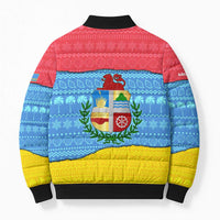 Aruba Christmas Bomber Puffer Jacket with Fish Christmas Tree Aruba Flag and Red Blue Yellow Tropical Pattern Design - Wonder Print Shop