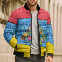 Aruba Christmas Bomber Puffer Jacket with Fish Christmas Tree Aruba Flag and Red Blue Yellow Tropical Pattern Design - Wonder Print Shop