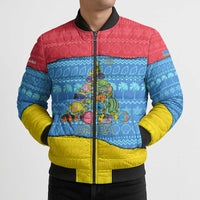 Aruba Christmas Bomber Puffer Jacket with Fish Christmas Tree Aruba Flag and Red Blue Yellow Tropical Pattern Design - Wonder Print Shop