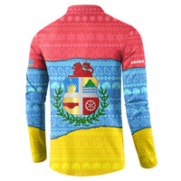 Aruba Christmas Button Sweatshirt with Fish Christmas Tree Aruba Flag and Red Blue Yellow Tropical Pattern Design - Wonder Print Shop