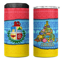Aruba Christmas 4 in 1 Can Cooler Tumbler with Fish Christmas Tree Aruba Flag and Red Blue Yellow Tropical Pattern Design - Wonder Print Shop