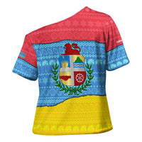 Aruba Christmas Cross Shoulder Shirt with Fish Christmas Tree Aruba Flag and Red Blue Yellow Tropical Pattern Design - Wonder Print Shop