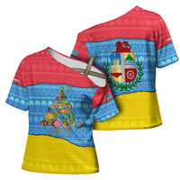 Aruba Christmas Cross Shoulder Shirt with Fish Christmas Tree Aruba Flag and Red Blue Yellow Tropical Pattern Design - Wonder Print Shop