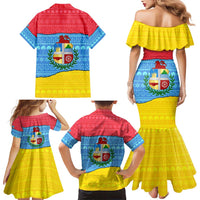 Aruba Christmas Family Matching Mermaid Dress and Hawaiian Shirt with Fish Christmas Tree Aruba Flag and Red Blue Yellow Tropical Pattern Design - Wonder Print Shop