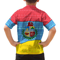 Aruba Christmas Family Matching Off The Shoulder Long Sleeve Dress and Hawaiian Shirt with Fish Christmas Tree Aruba Flag and Red Blue Yellow Tropical Pattern Design - Wonder Print Shop