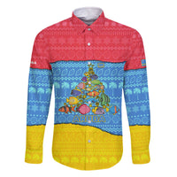 Aruba Christmas Family Matching Off The Shoulder Long Sleeve Dress and Hawaiian Shirt with Fish Christmas Tree Aruba Flag and Red Blue Yellow Tropical Pattern Design - Wonder Print Shop