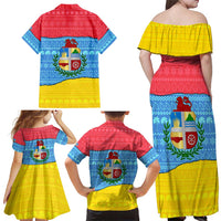 Aruba Christmas Family Matching Off Shoulder Maxi Dress and Hawaiian Shirt with Fish Christmas Tree Aruba Flag and Red Blue Yellow Tropical Pattern Design - Wonder Print Shop