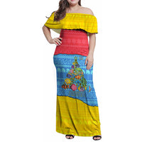 Aruba Christmas Family Matching Off Shoulder Maxi Dress and Hawaiian Shirt with Fish Christmas Tree Aruba Flag and Red Blue Yellow Tropical Pattern Design - Wonder Print Shop