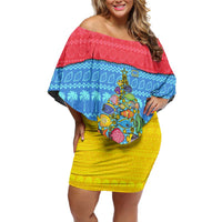 Aruba Christmas Family Matching Off Shoulder Short Dress and Hawaiian Shirt with Fish Christmas Tree Aruba Flag and Red Blue Yellow Tropical Pattern Design - Wonder Print Shop