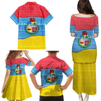 Aruba Christmas Family Matching Puletasi and Hawaiian Shirt with Fish Christmas Tree Aruba Flag and Red Blue Yellow Tropical Pattern Design - Wonder Print Shop