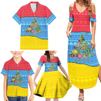 Aruba Christmas Family Matching Summer Maxi Dress and Hawaiian Shirt with Fish Christmas Tree Aruba Flag and Red Blue Yellow Tropical Pattern Design - Wonder Print Shop