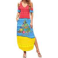 Aruba Christmas Family Matching Summer Maxi Dress and Hawaiian Shirt with Fish Christmas Tree Aruba Flag and Red Blue Yellow Tropical Pattern Design - Wonder Print Shop