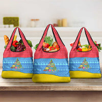 Aruba Christmas Grocery Bag with Fish Christmas Tree Aruba Flag and Red Blue Yellow Tropical Pattern Design - Wonder Print Shop