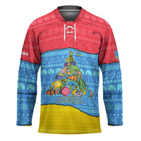 Aruba Christmas Hockey Jersey with Fish Christmas Tree Aruba Flag and Red Blue Yellow Tropical Pattern Design - Wonder Print Shop