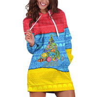 Aruba Christmas Hoodie Dress with Fish Christmas Tree Aruba Flag and Red Blue Yellow Tropical Pattern Design - Wonder Print Shop