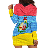 Aruba Christmas Hoodie Dress with Fish Christmas Tree Aruba Flag and Red Blue Yellow Tropical Pattern Design - Wonder Print Shop