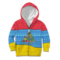 Aruba Christmas Kid Hoodie with Fish Christmas Tree Aruba Flag and Red Blue Yellow Tropical Pattern Design - Wonder Print Shop