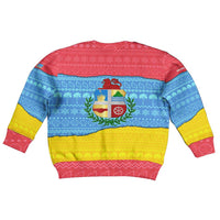 Aruba Christmas Kid Ugly Christmas Sweater with Fish Christmas Tree Aruba Flag and Red Blue Yellow Tropical Pattern Design - Wonder Print Shop