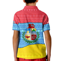 Aruba Christmas Kid Polo Shirt with Fish Christmas Tree Aruba Flag and Red Blue Yellow Tropical Pattern Design - Wonder Print Shop