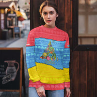Aruba Christmas Ugly Christmas Sweater with Fish Christmas Tree Aruba Flag and Red Blue Yellow Tropical Pattern Design - Wonder Print Shop