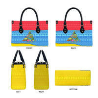 Aruba Christmas Leather Bag with Fish Christmas Tree Aruba Flag and Red Blue Yellow Tropical Pattern Design - Wonder Print Shop