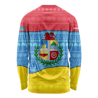 Aruba Christmas Long Sleeve Shirt with Fish Christmas Tree Aruba Flag and Red Blue Yellow Tropical Pattern Design - Wonder Print Shop