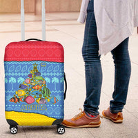 Aruba Christmas Luggage Cover with Fish Christmas Tree Aruba Flag and Red Blue Yellow Tropical Pattern Design - Wonder Print Shop