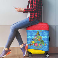 Aruba Christmas Luggage Cover with Fish Christmas Tree Aruba Flag and Red Blue Yellow Tropical Pattern Design - Wonder Print Shop