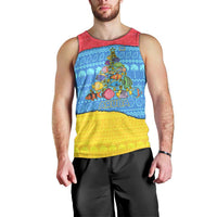 Aruba Christmas Men Tank Top with Fish Christmas Tree Aruba Flag and Red Blue Yellow Tropical Pattern Design - Wonder Print Shop