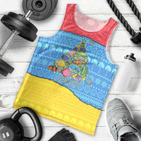 Aruba Christmas Men Tank Top with Fish Christmas Tree Aruba Flag and Red Blue Yellow Tropical Pattern Design - Wonder Print Shop