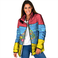 Aruba Christmas Padded Jacket with Fish Christmas Tree Aruba Flag and Red Blue Yellow Tropical Pattern Design - Wonder Print Shop